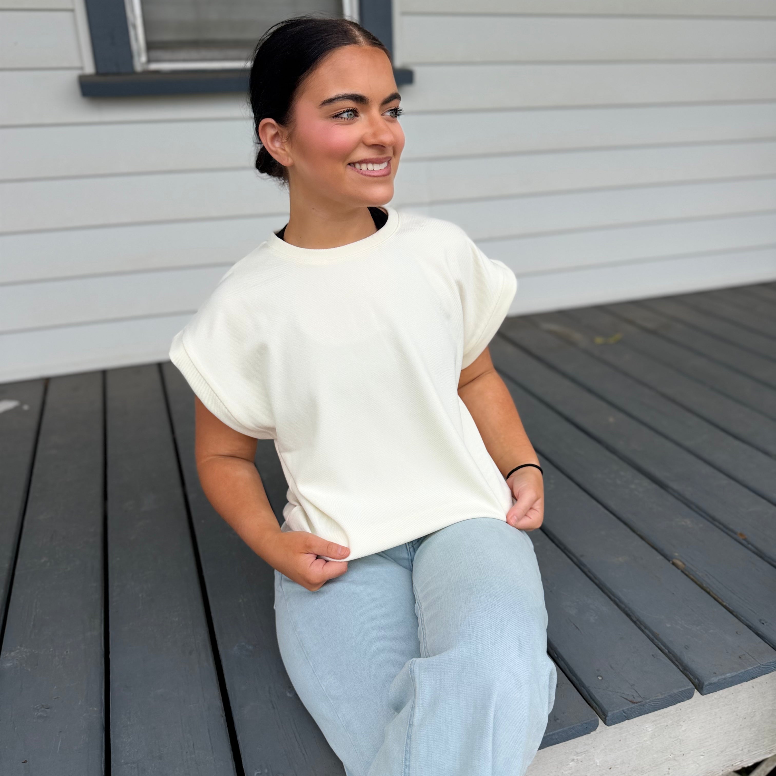 Crew Neck Cuffed Sleeve Top