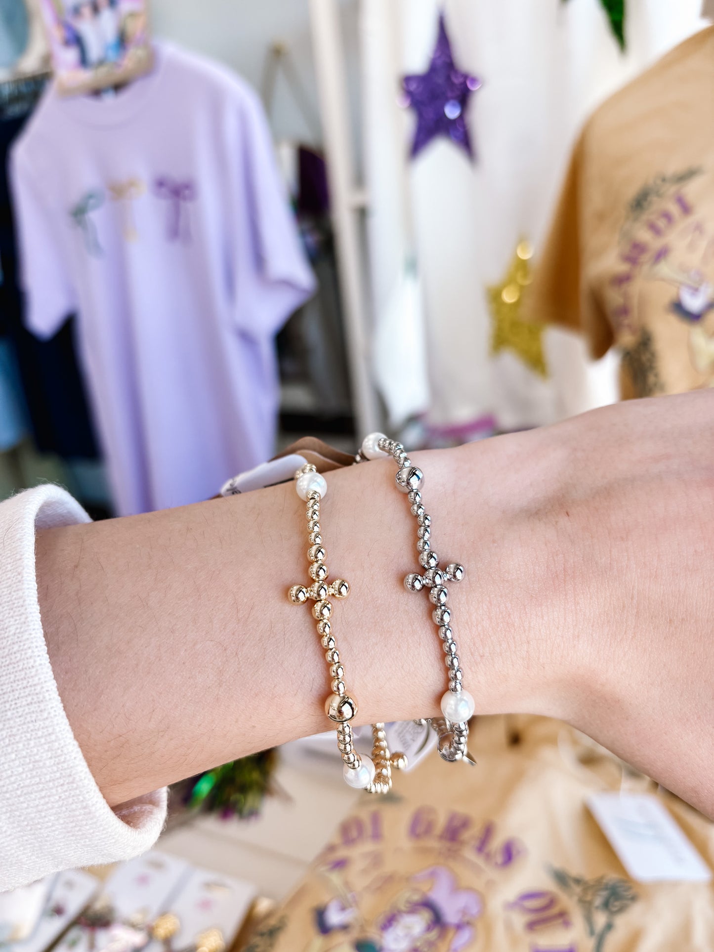Pearl Cross Bracelet