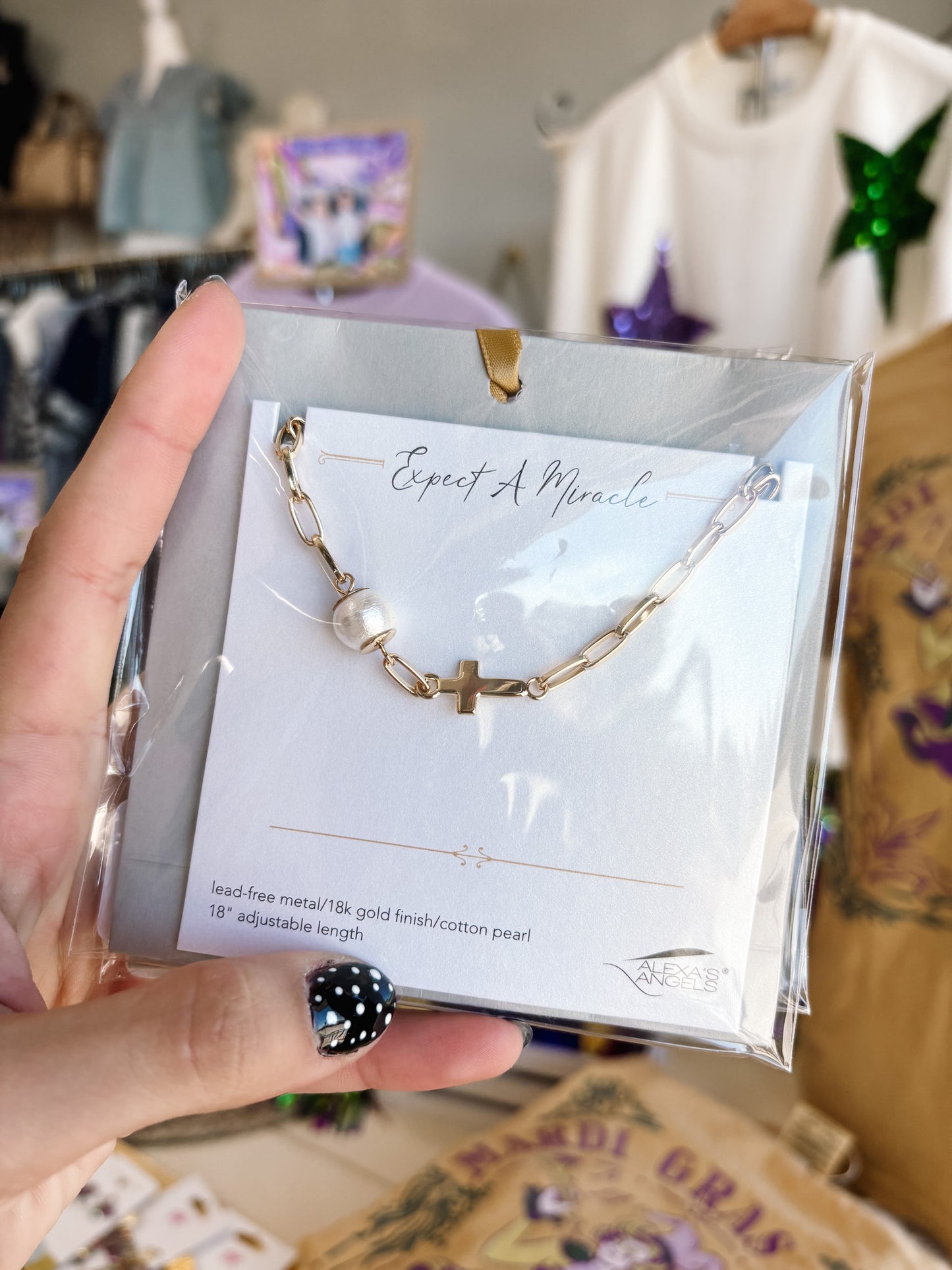 Gold Pearl Cros Necklace