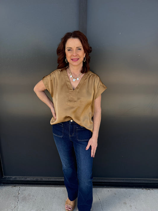 Marin Shirred V-Neck Top