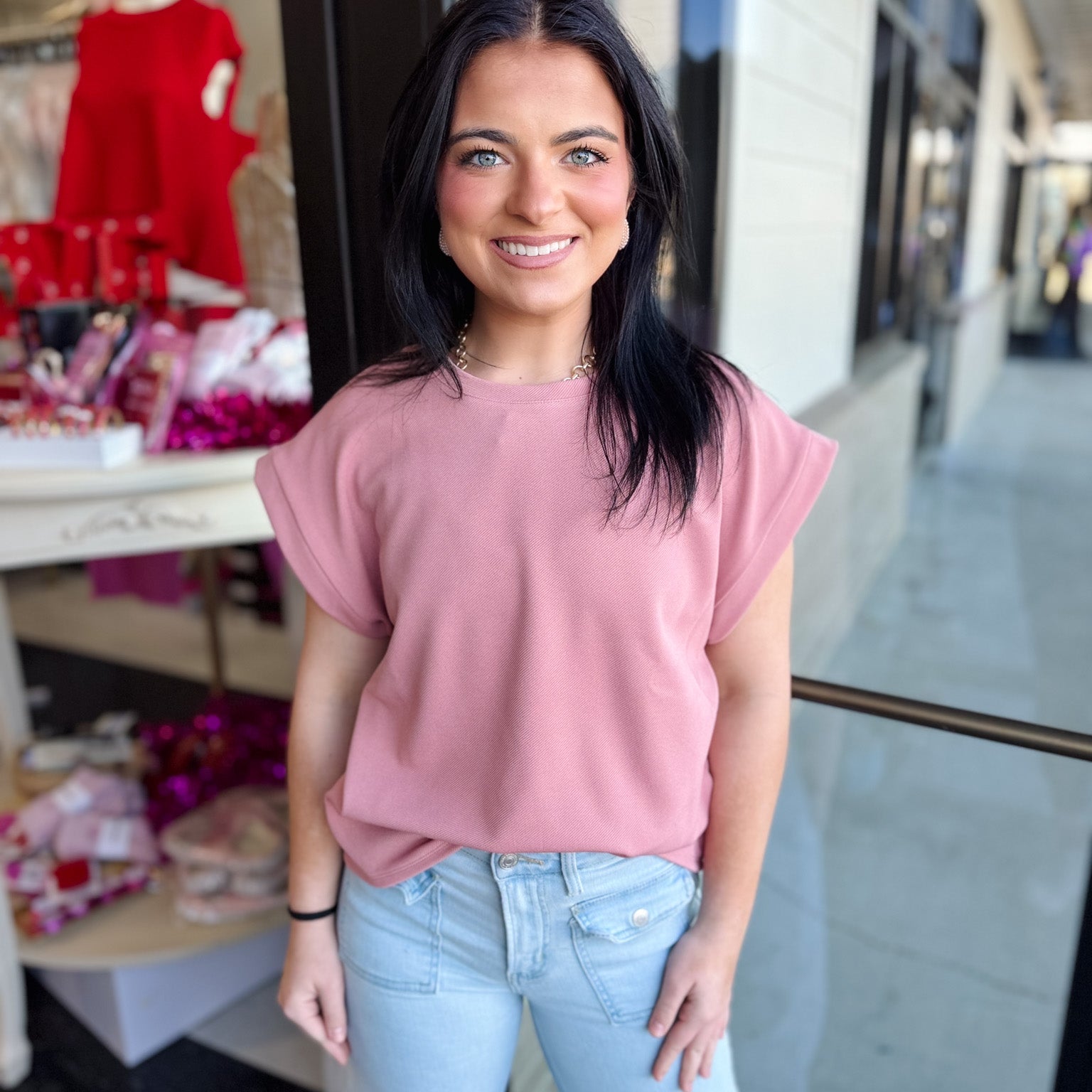 Crew Neck Cuffed Sleeve Top