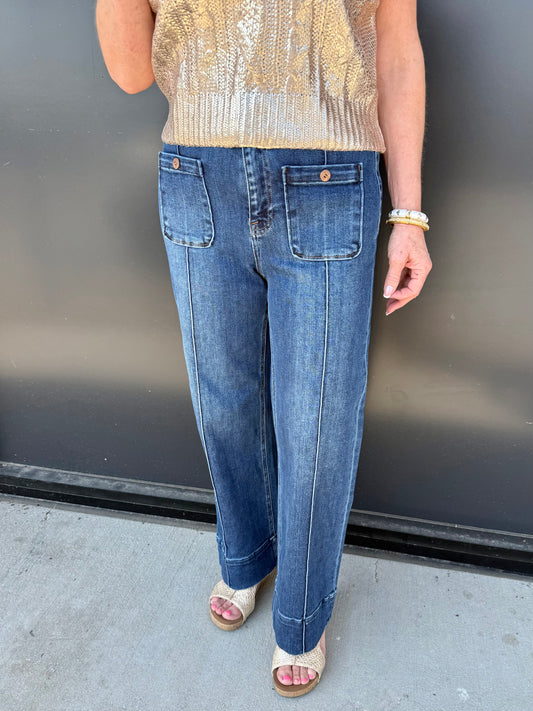 Risen wide pintuck jeans