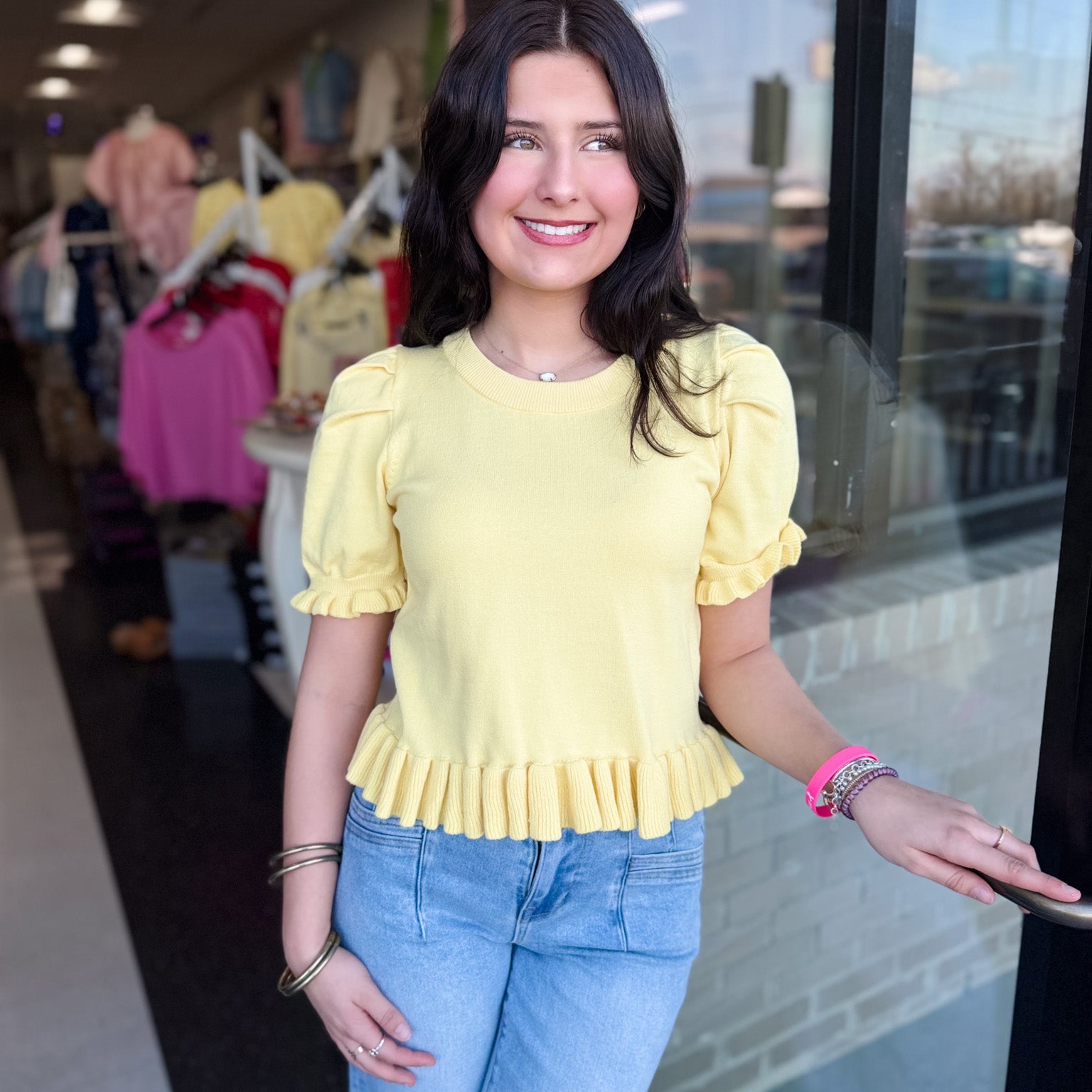 Ruffle Trim Scoop Neck Top