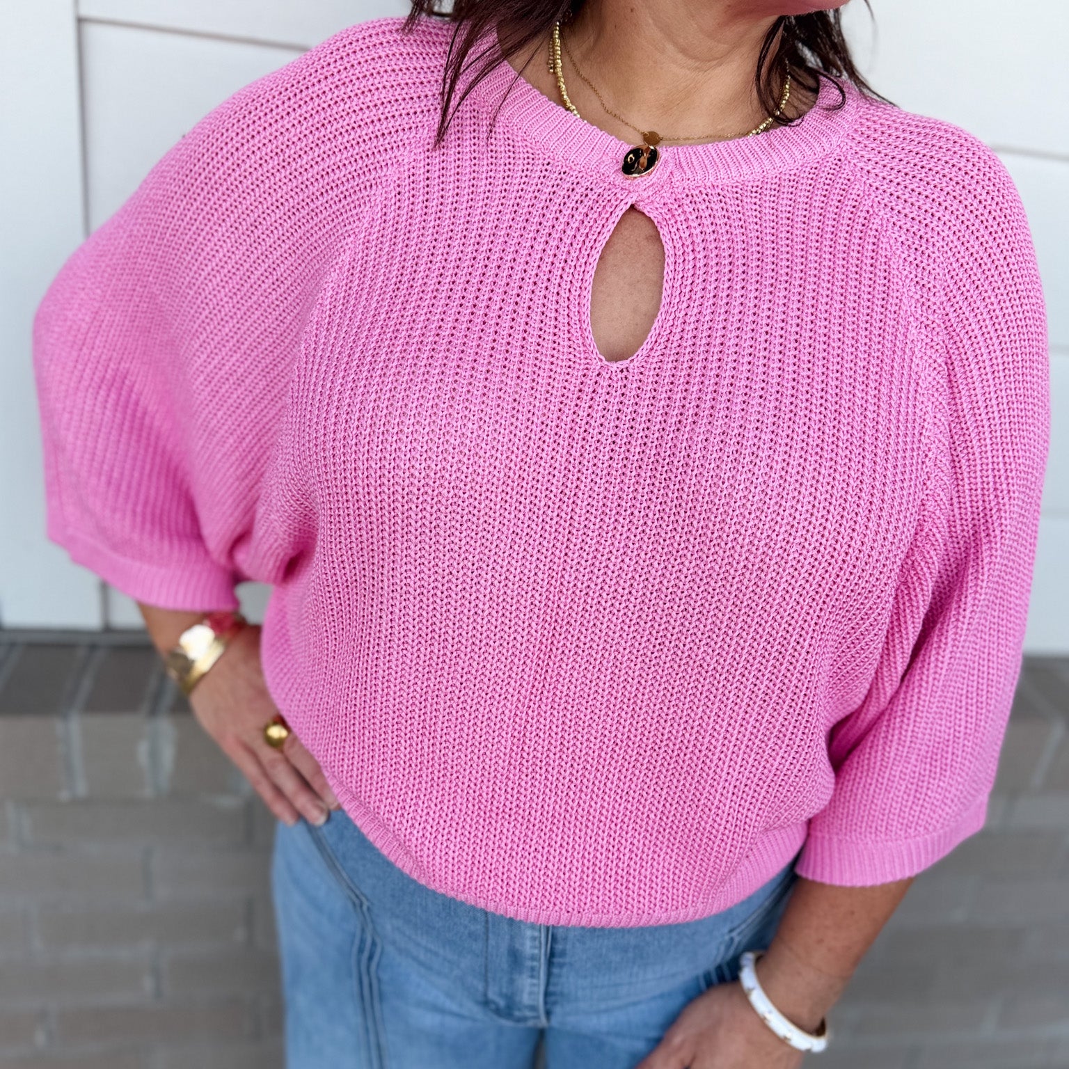 Keyhole Cropped Sleeve Sweater