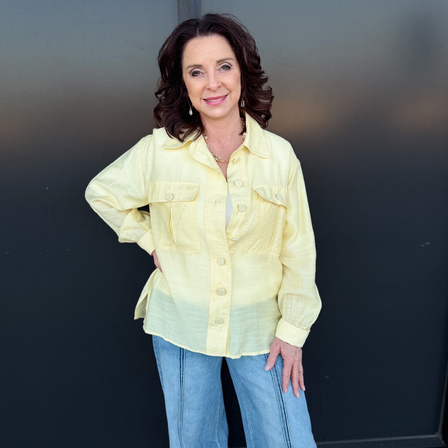 Collared Button-Down Woven Top