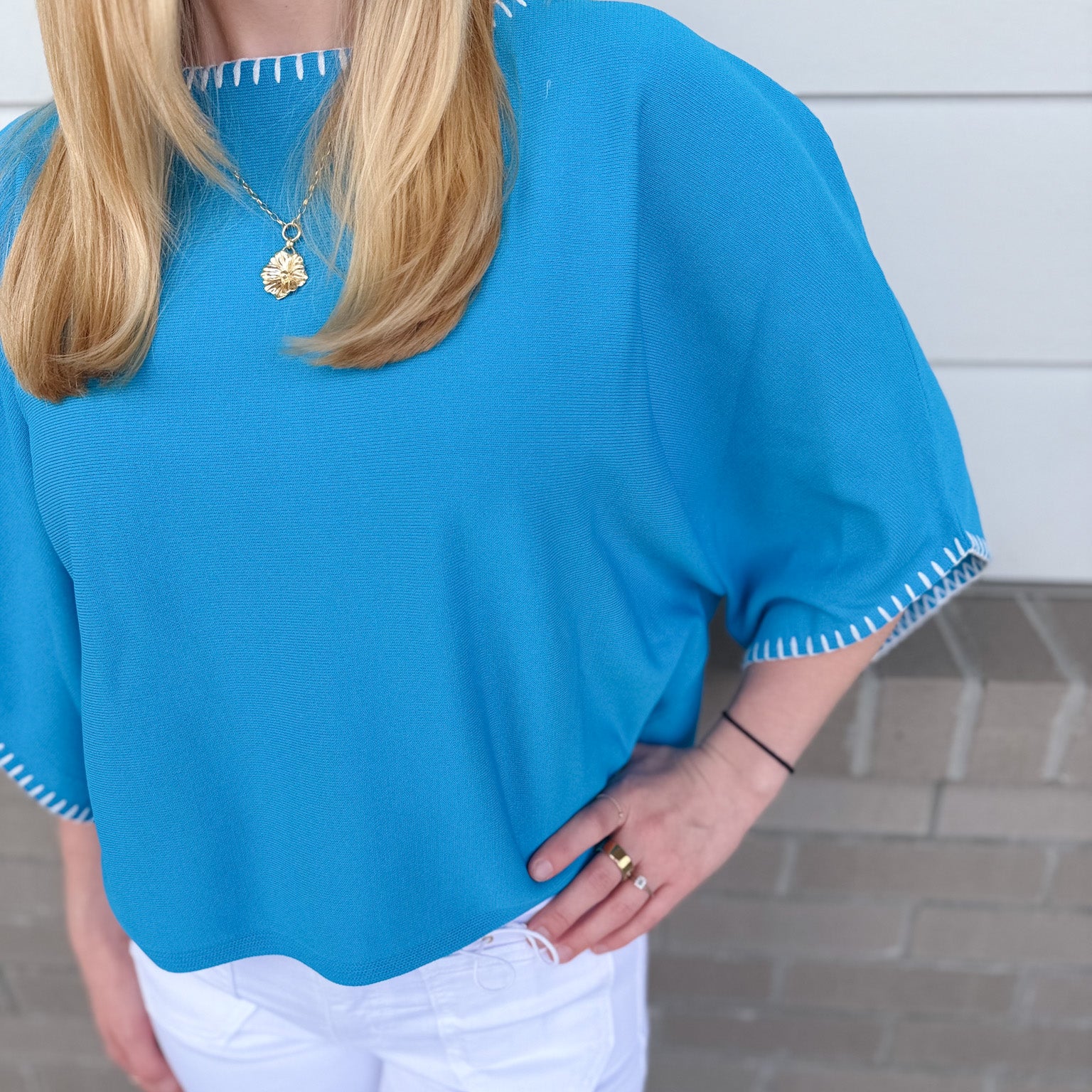 Dolman Fit Knit Top with Stitch Detail
