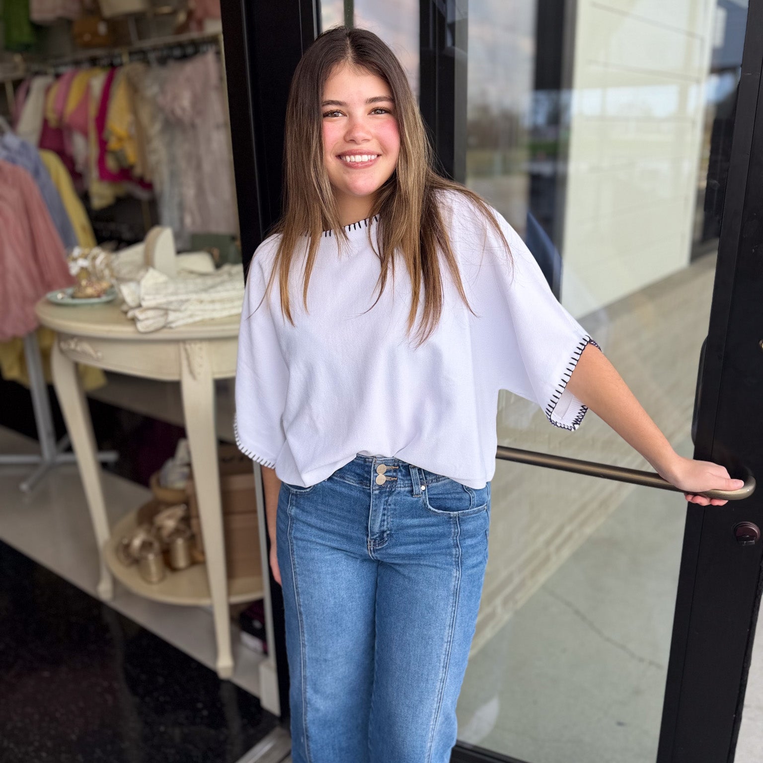 Dolman Fit Knit Top with Stitch Detail