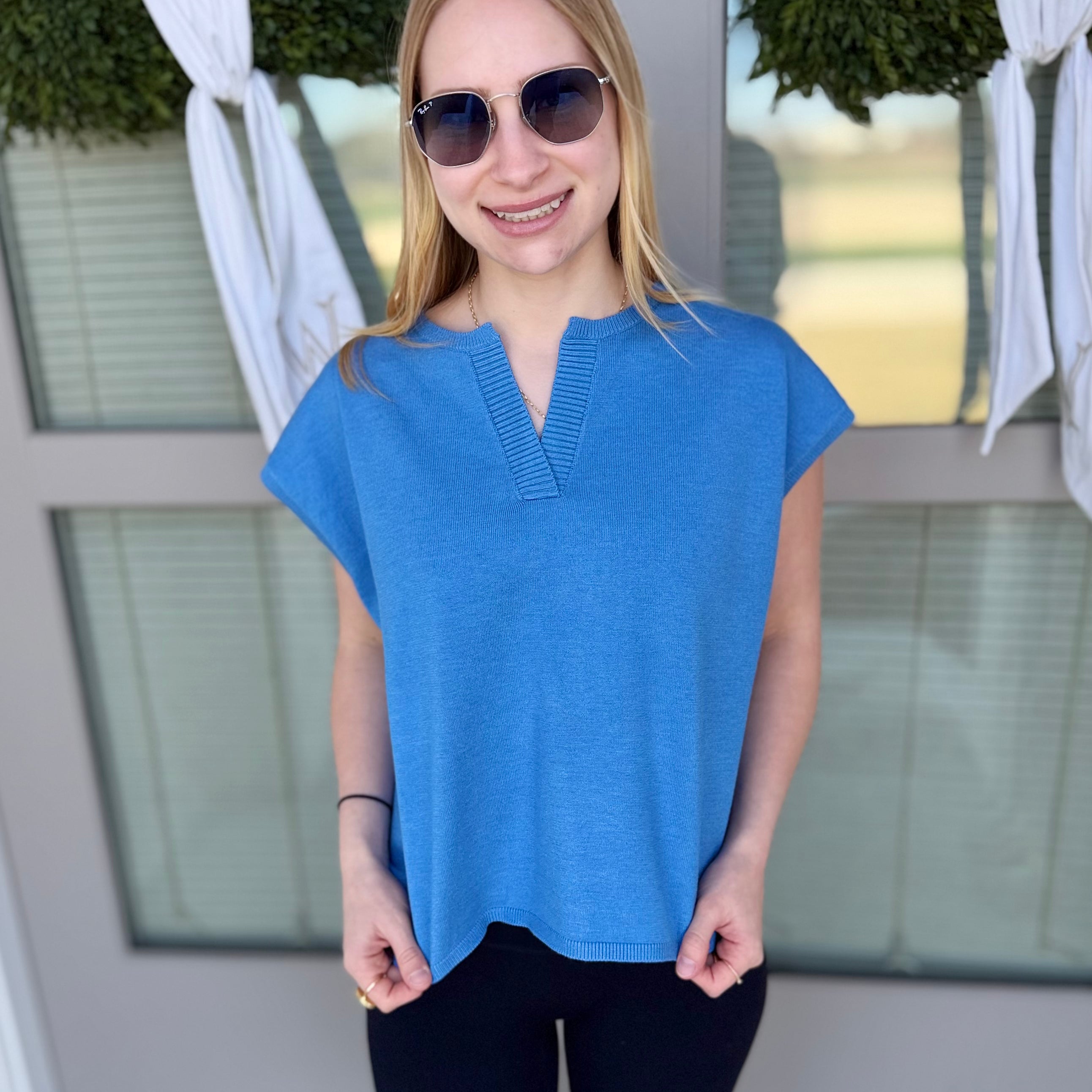 Ribbed V-Neck Knit Top