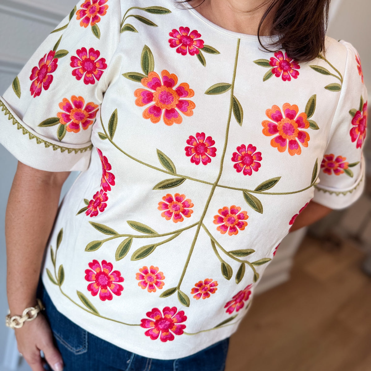 Embroidered Flower Top