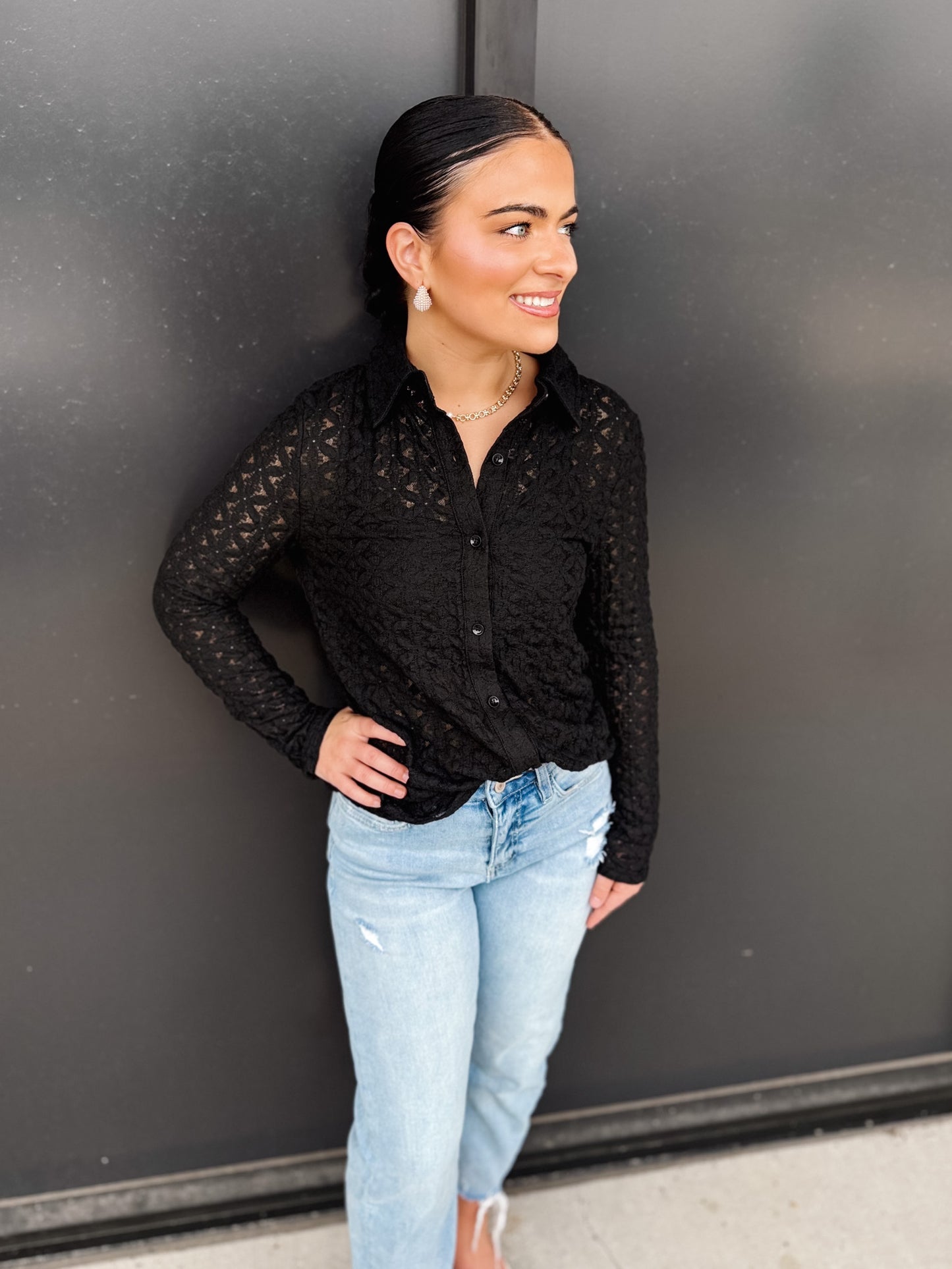 Floral Lace Button Down Top