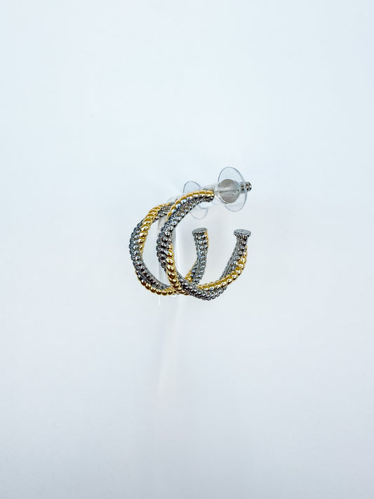 14k plate twist mixed metal hoops