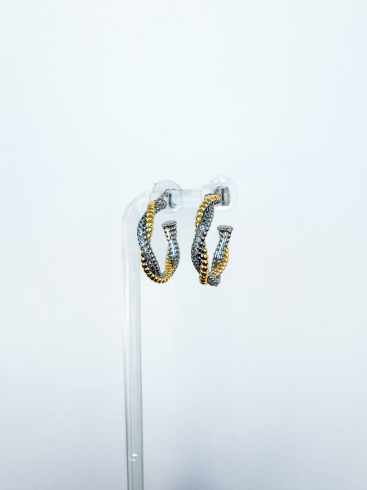 14k plate twist mixed metal hoops