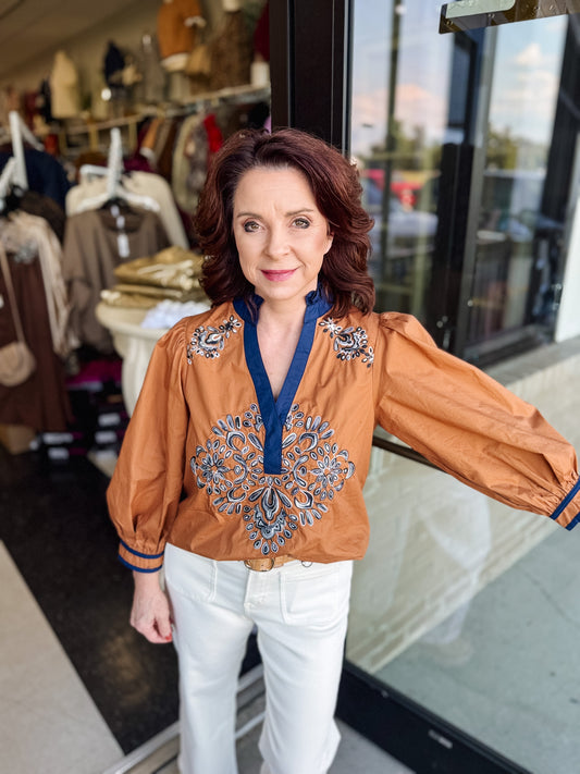 Aurora Embroidered Puff Sleeve Top