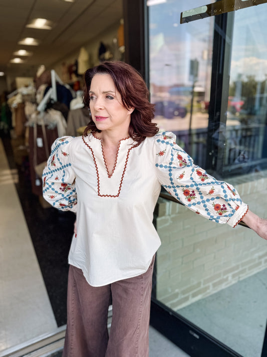 Luna Embroidered Sleeve Top