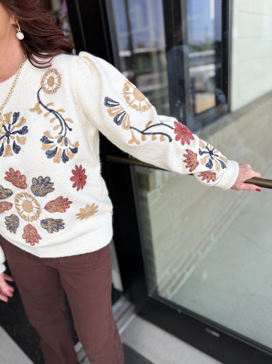 Bolt Floral Embroidered Sweater