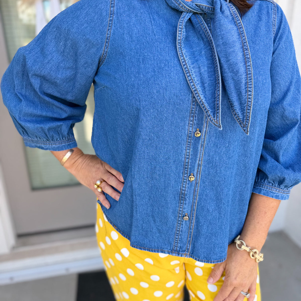 Tie-Neck Denim Top