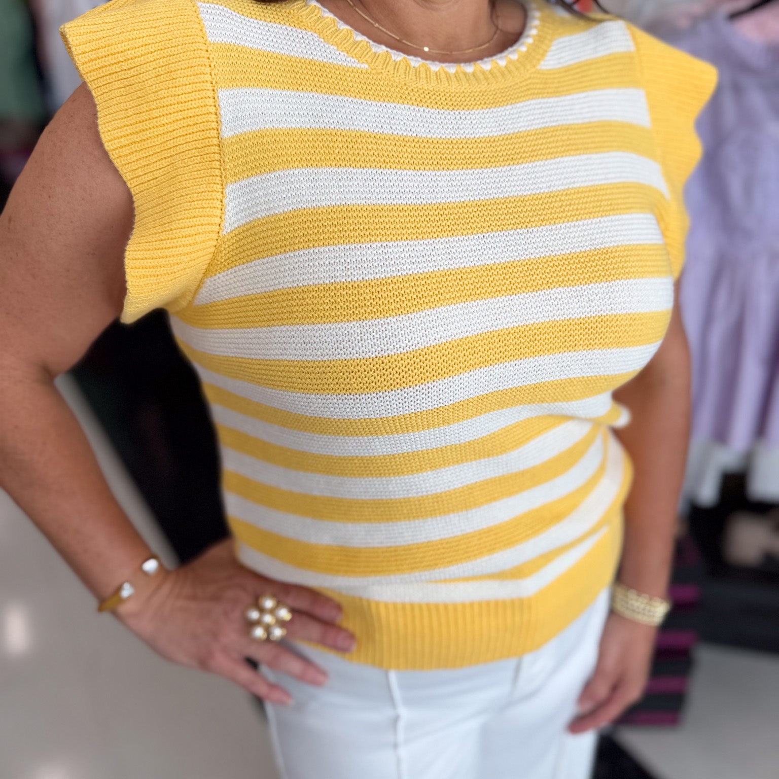 Striped Ruffle Sleeve Sweater