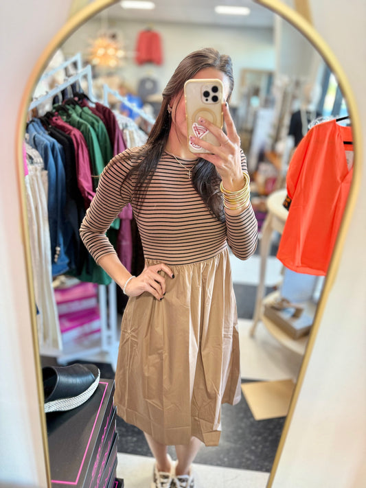 Mocha Striped Midi Dress