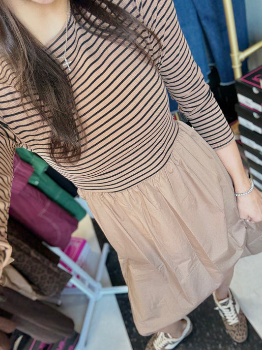 Mocha Striped Midi Dress