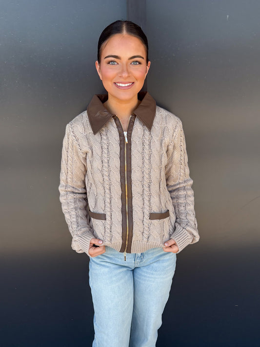 Cable Knit Front Zip Jacket