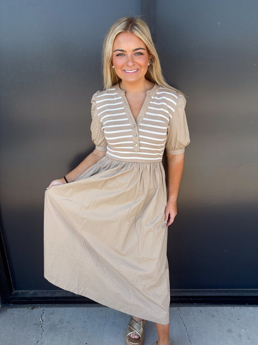 Khaki Harper Stripe Midi