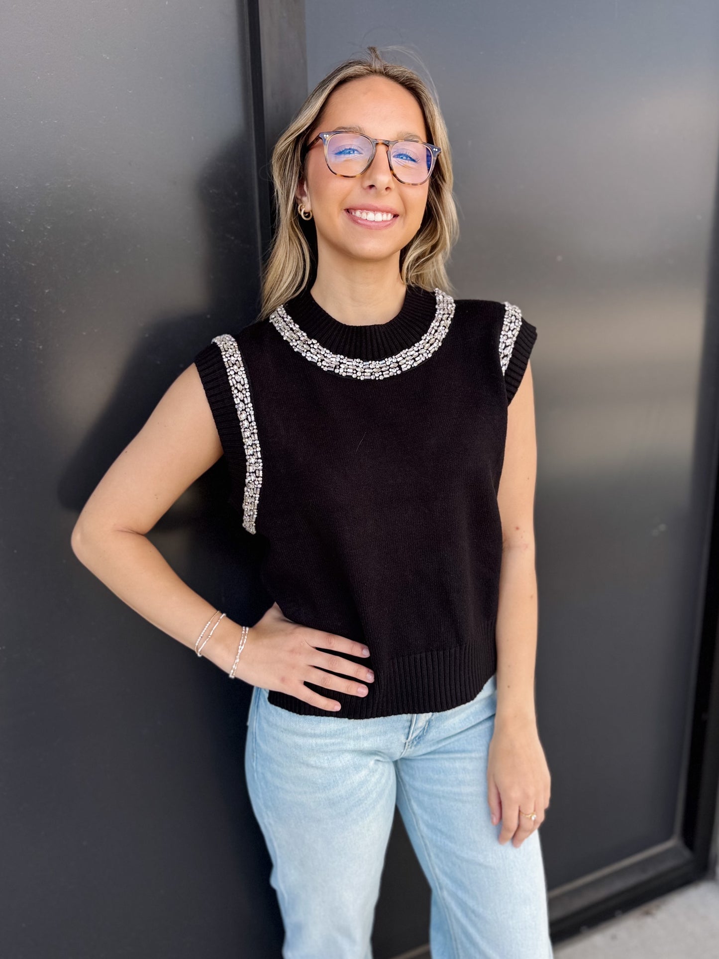 The Blair Embellished Mock Neck Knit Top ✨