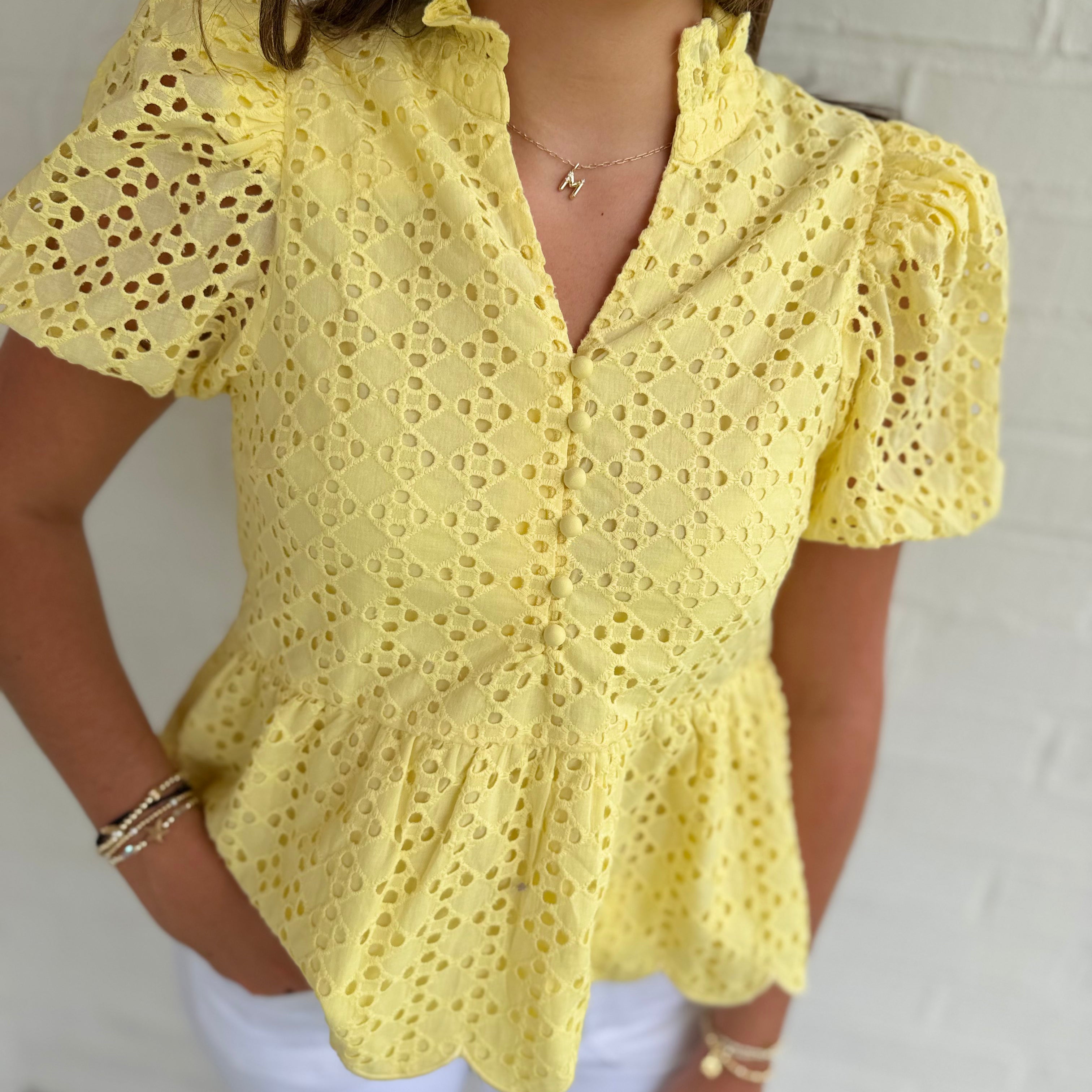 Eyelet Bloom Puff Sleeve Top