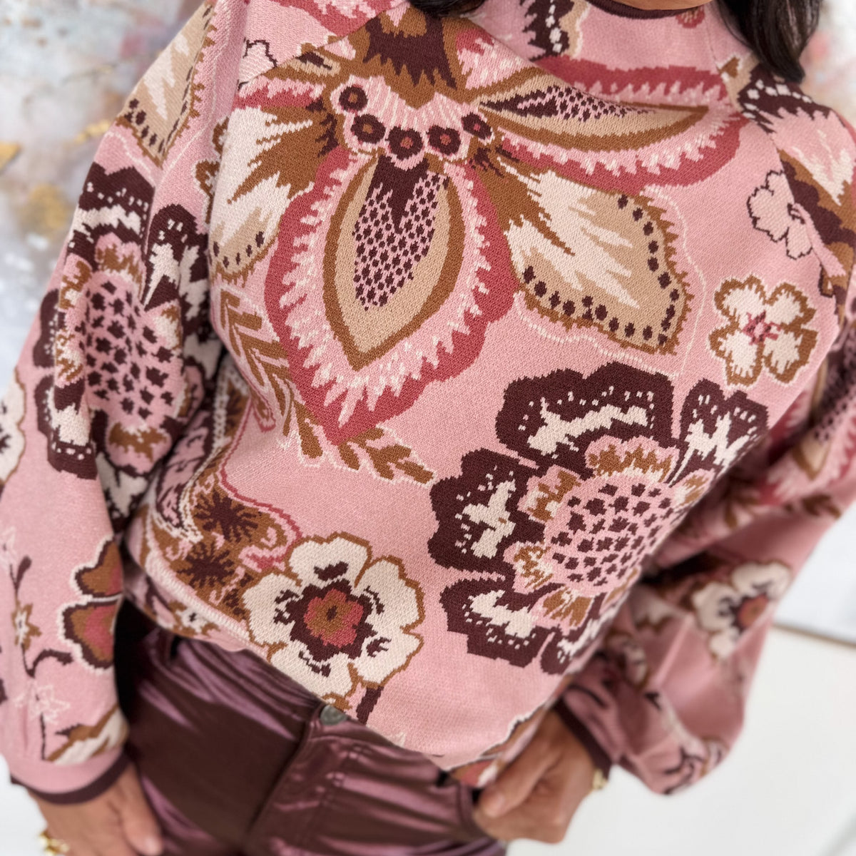 Paisley Reverie Floral Funnel Neck Sweater
