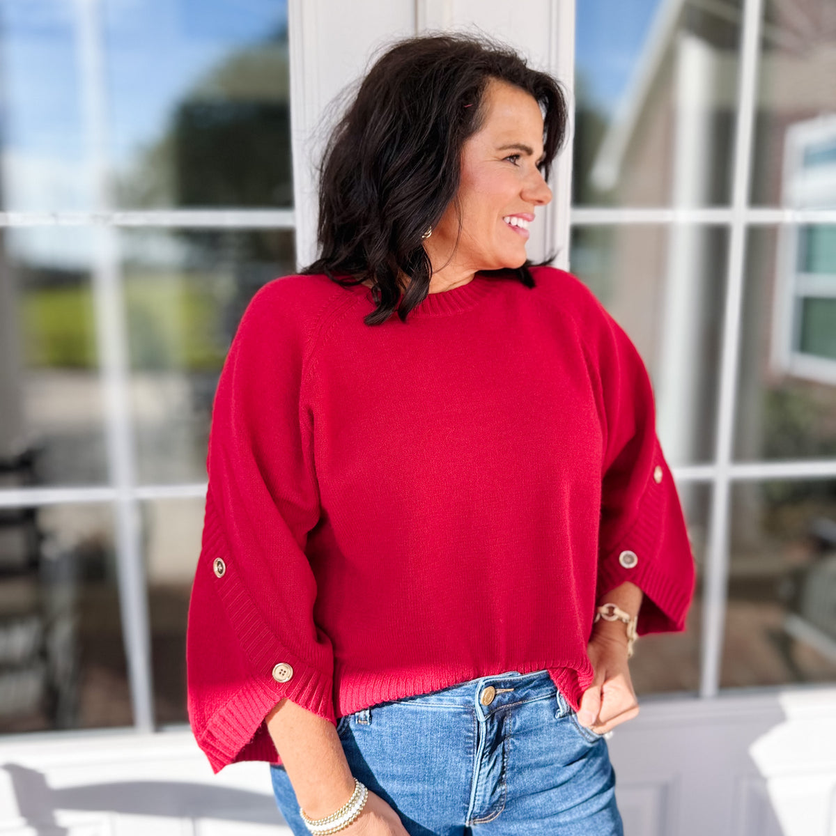 Fireside Poise Poncho-Sleeve Sweater Top