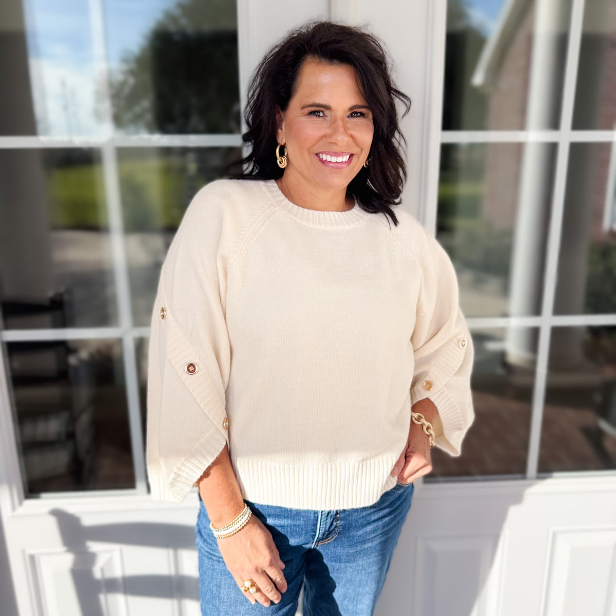 Fireside Poise Poncho-Sleeve Sweater Top