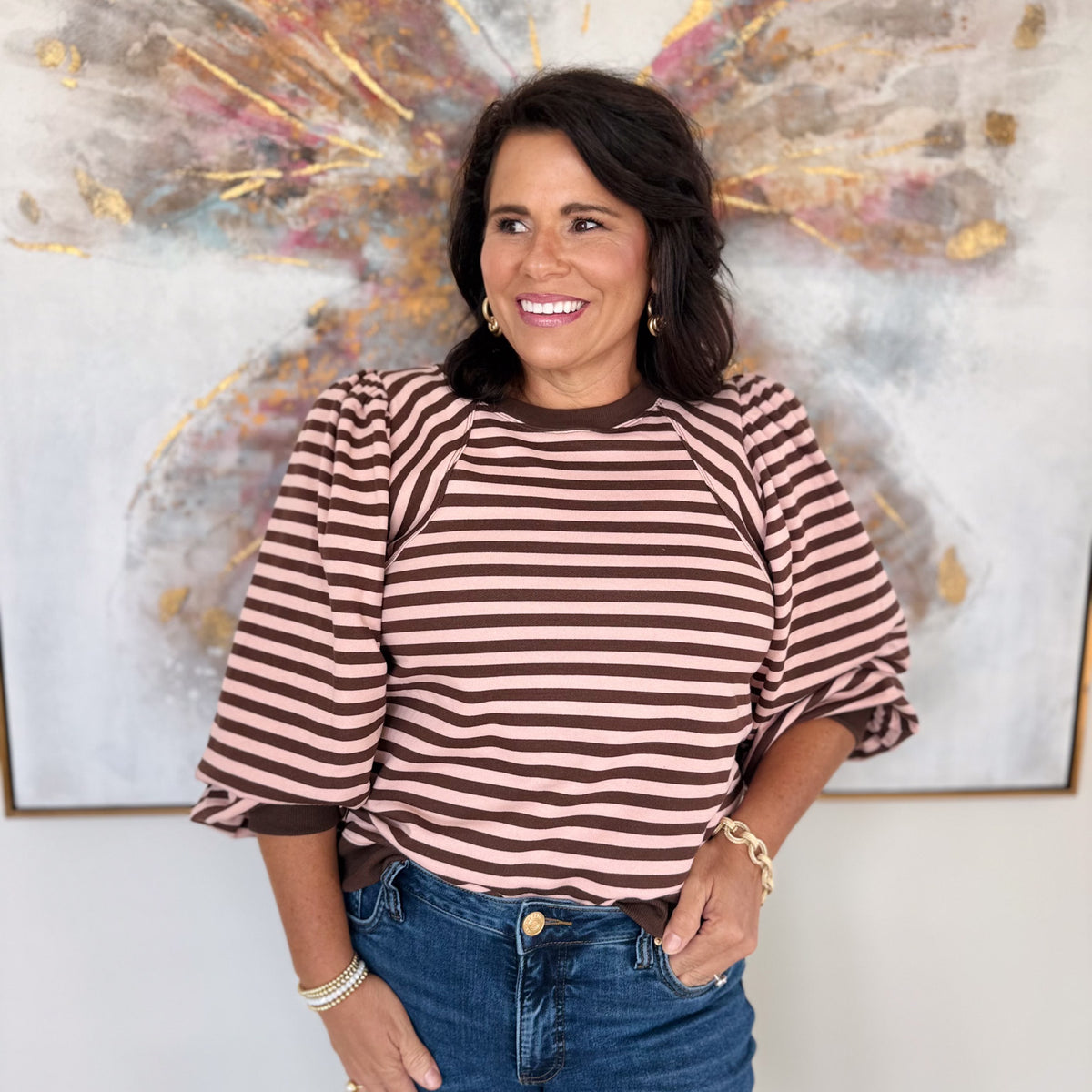 Striped Puff Sleeve Top