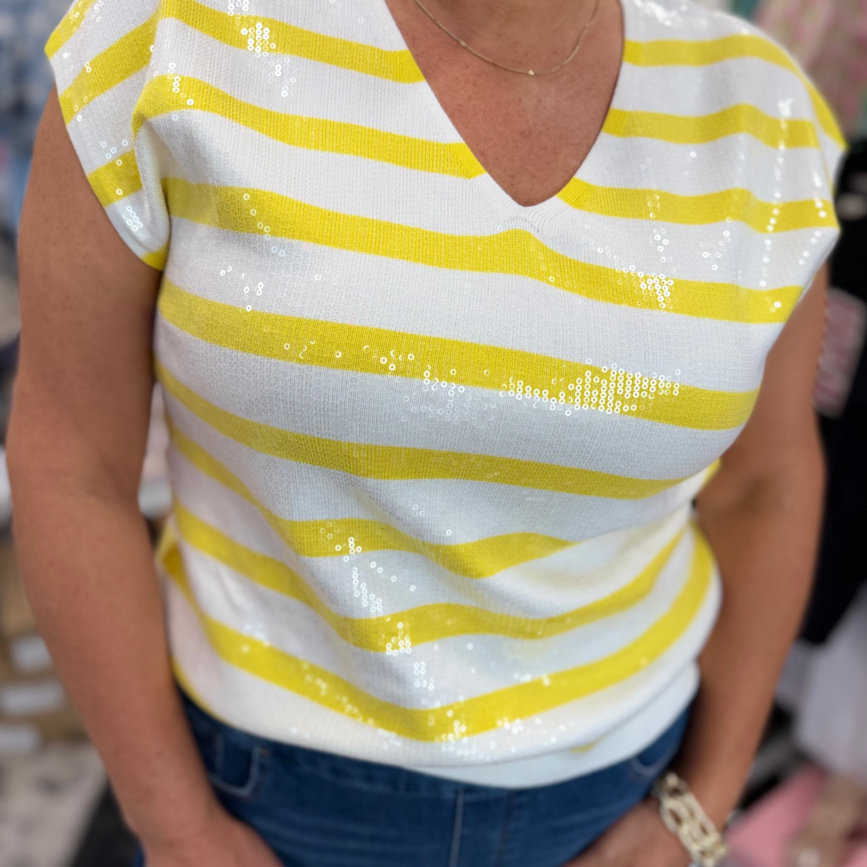 Sequin Stripe Drop Shoulder Sweater ✨