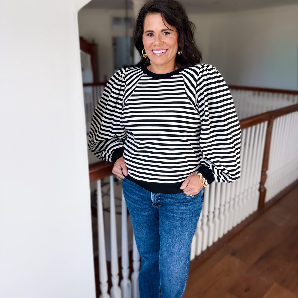 Striped Puff Sleeve Top