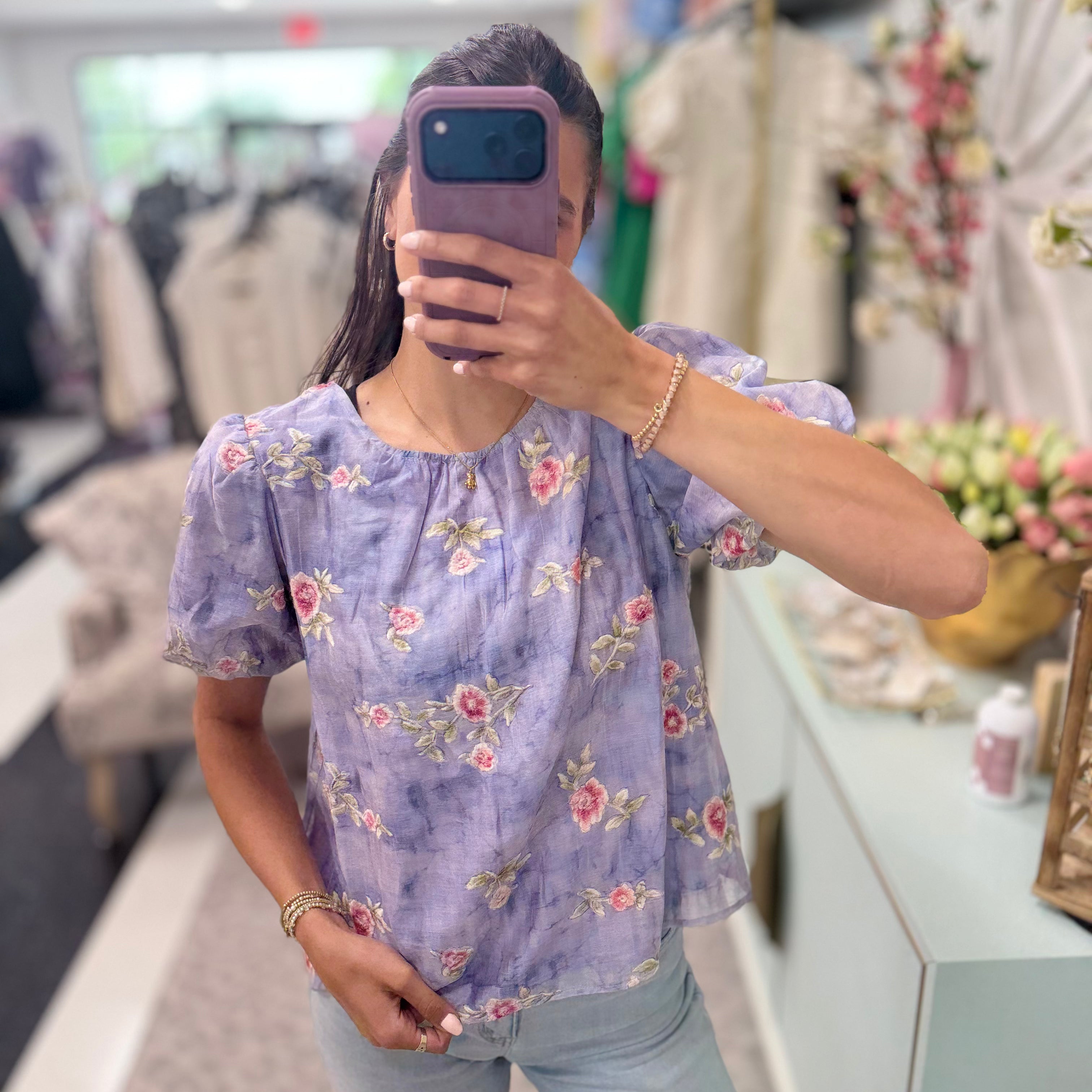 Perry Gathered Floral Blouse