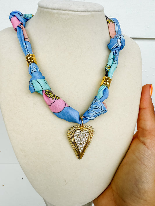 Heart Charm Scarf Necklace