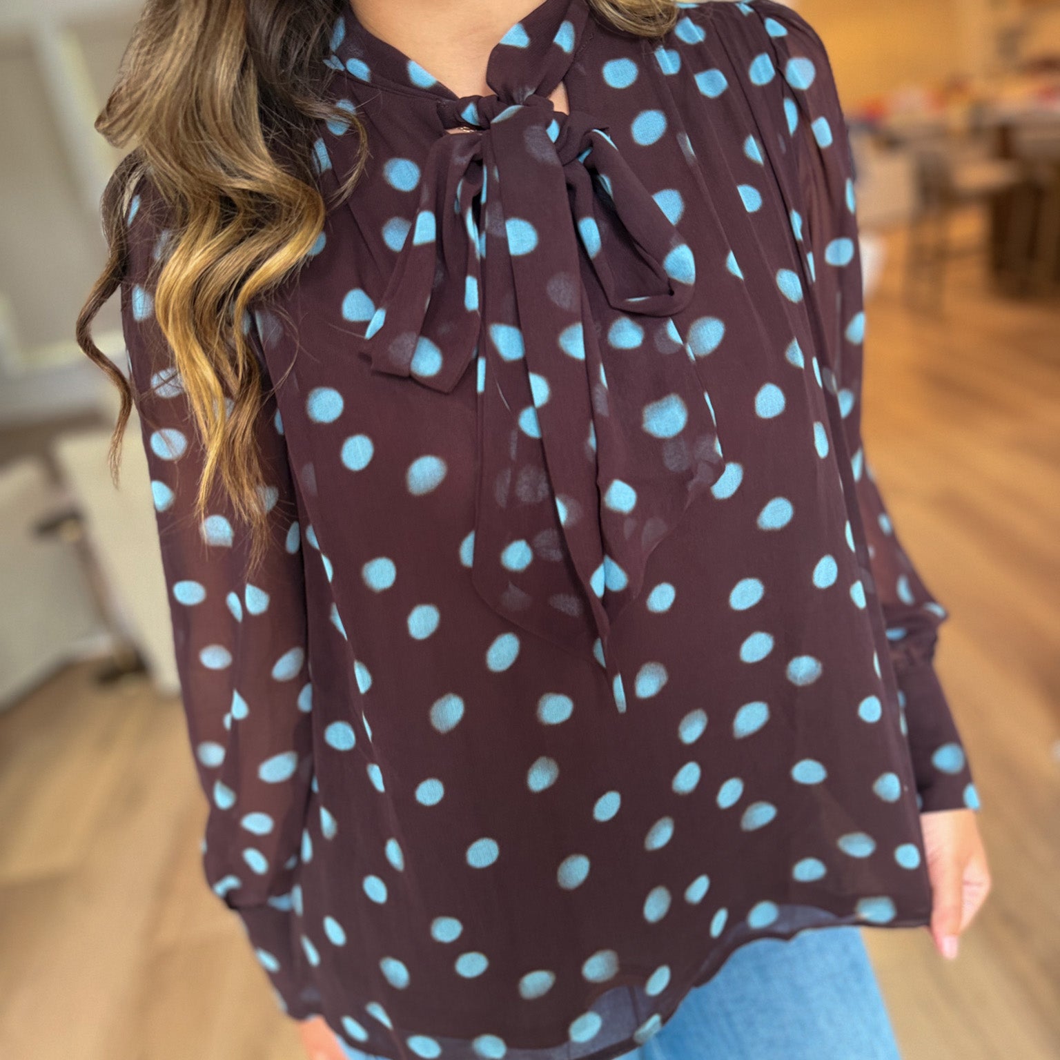 Polka Dot Tie Neck Blouse