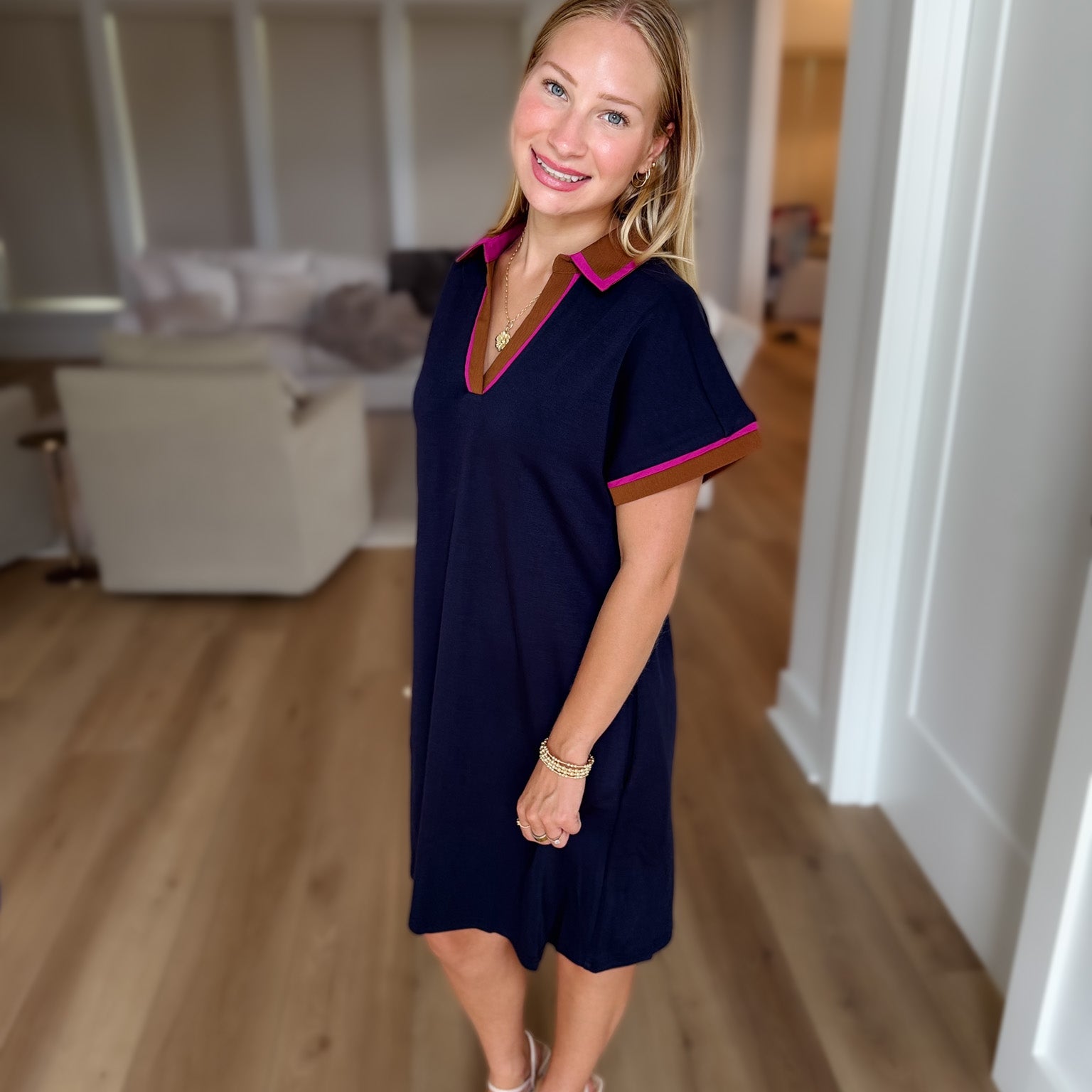 Effortless Everyday Dress with Modern Contrast Detail