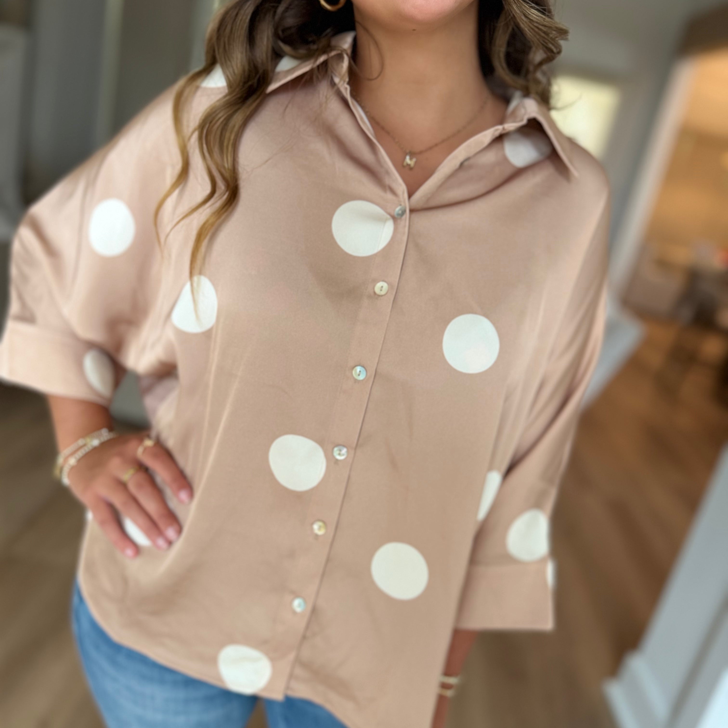Polka Dot Button-Down Blouse