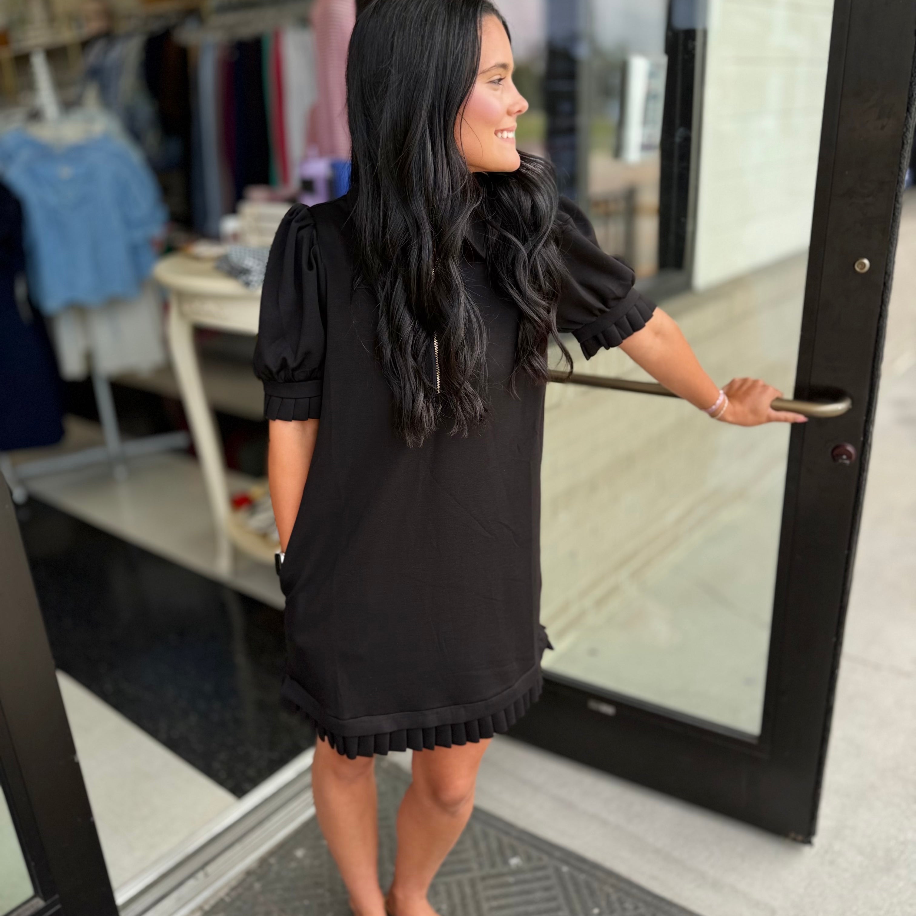Zip-Front Puff Sleeve Dress