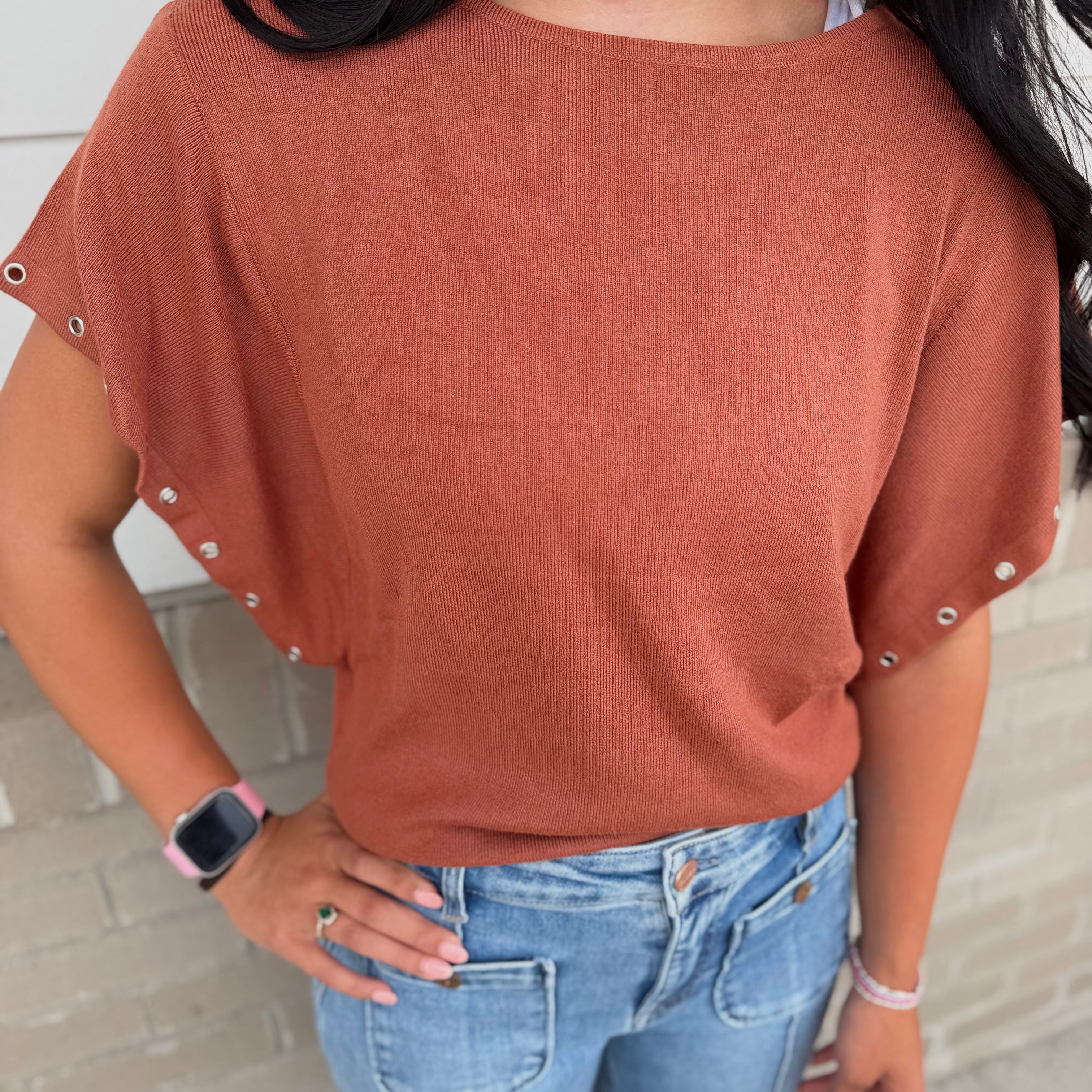 Grommet Sleeve Knit Top