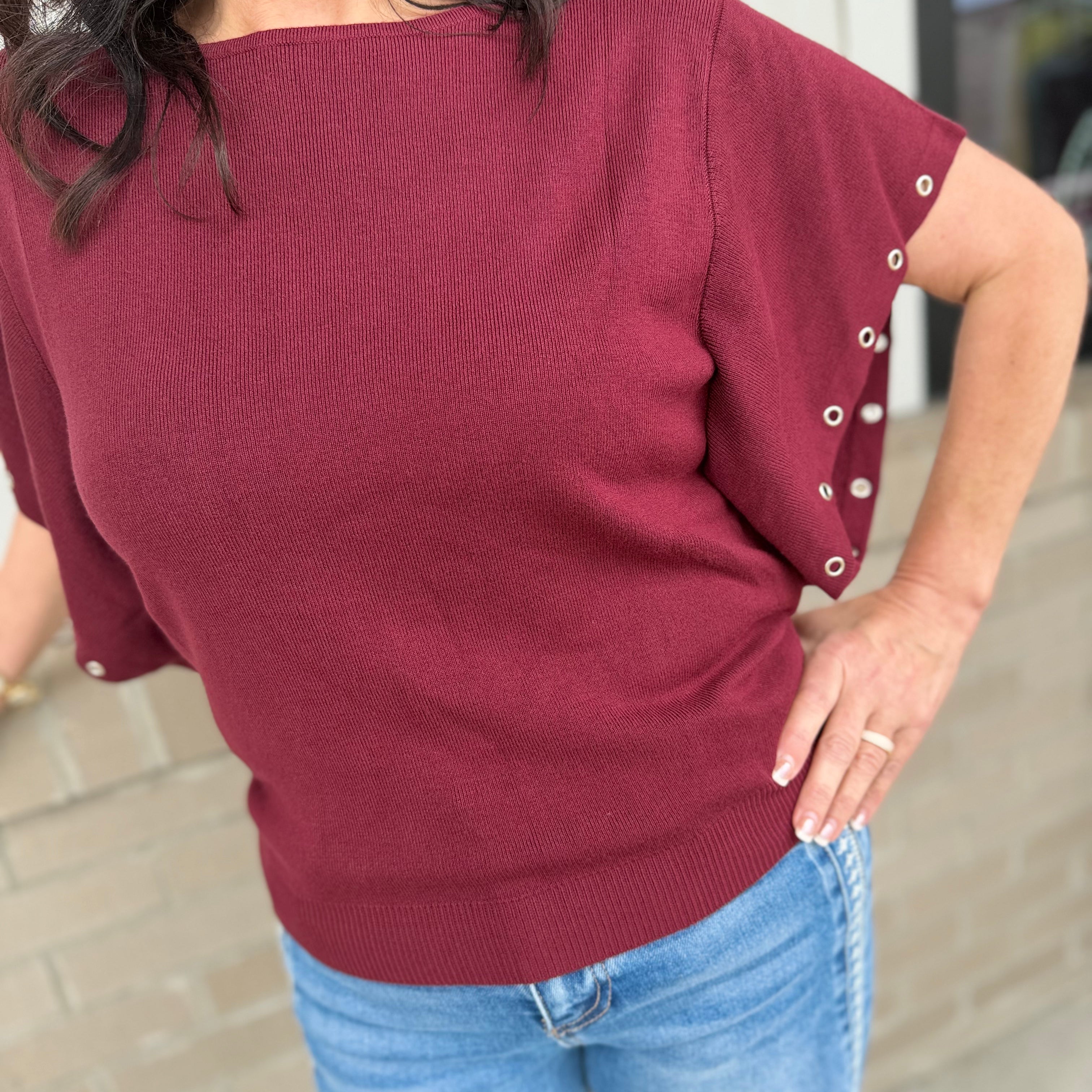 Grommet Sleeve Knit Top