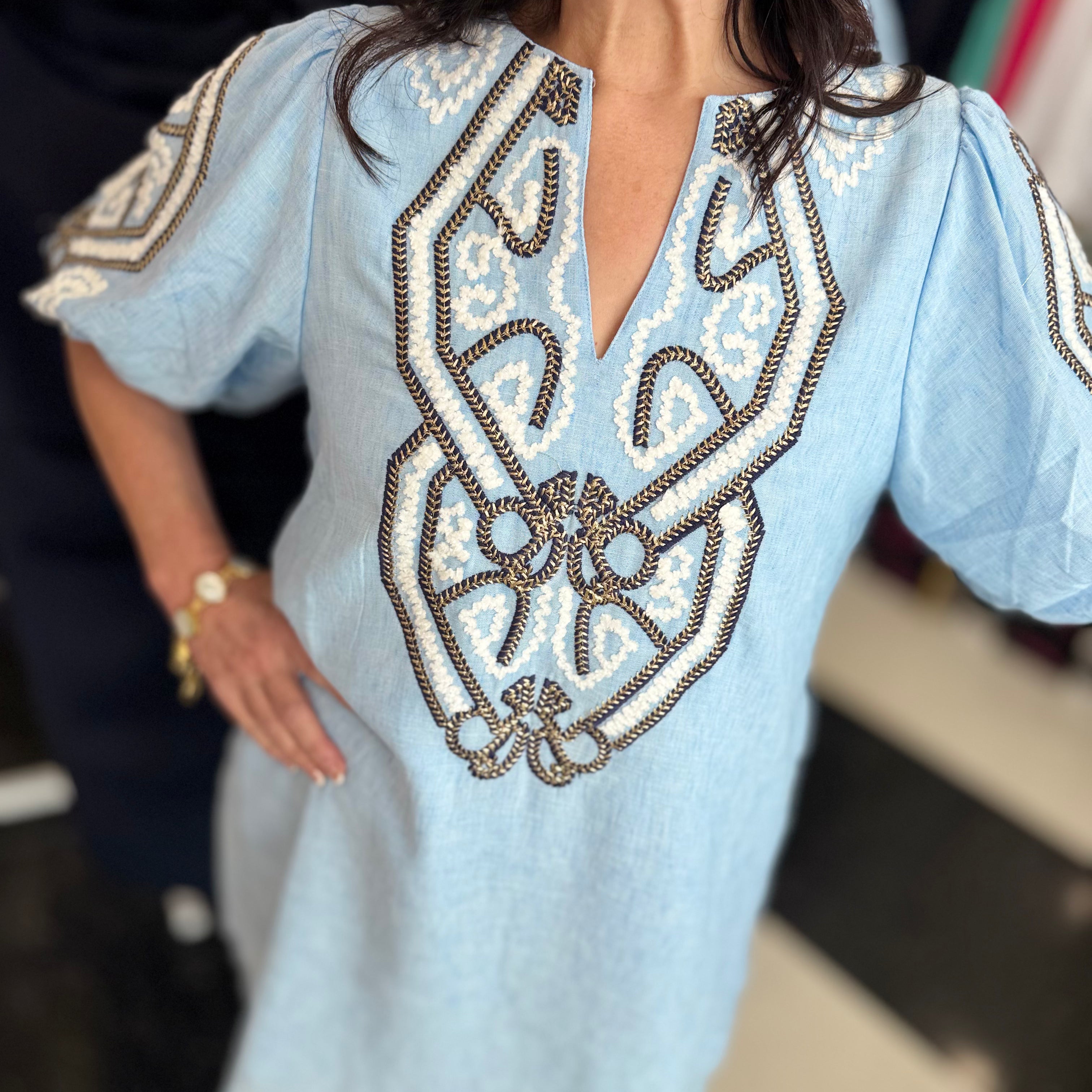 Coastal Charm Embroidered Shift Dress