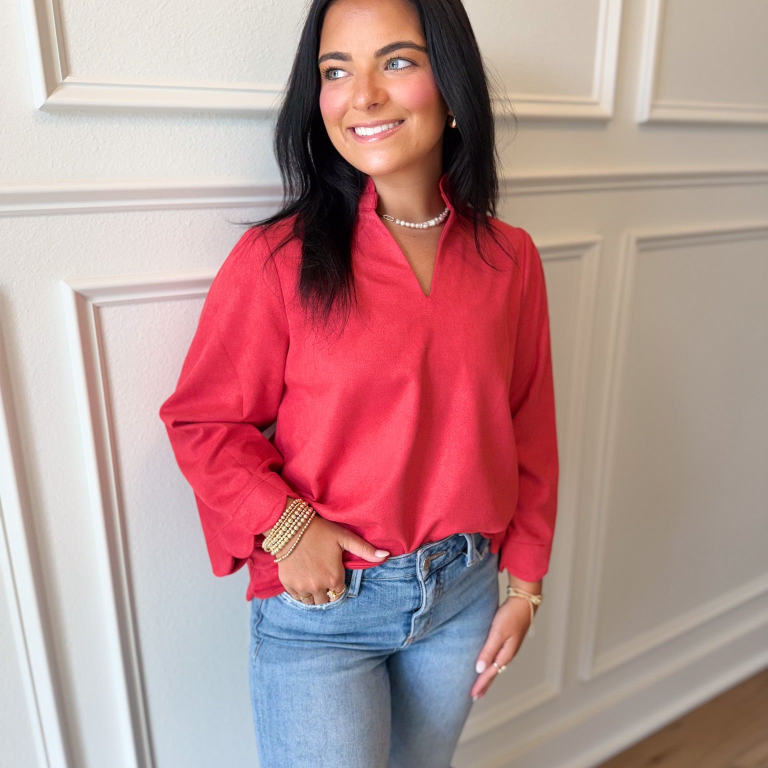 Scalloped Suede Charm Top *