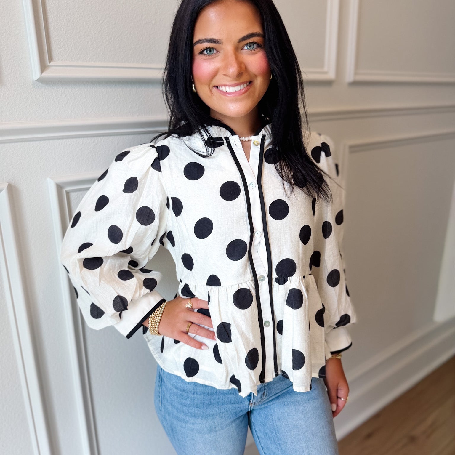 Polka Dot Charm Peplum Blouse *