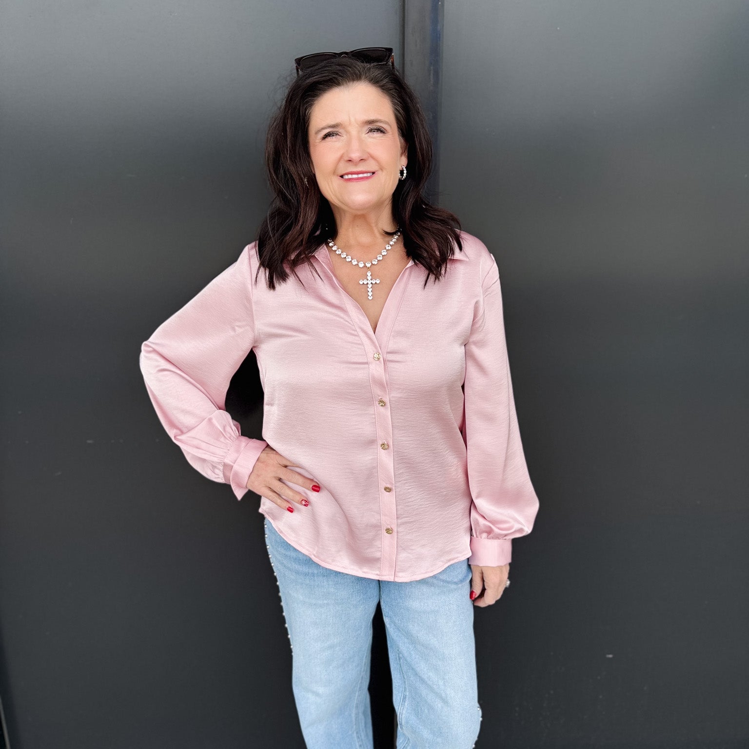 V Neck Collar Button Down Shirt!