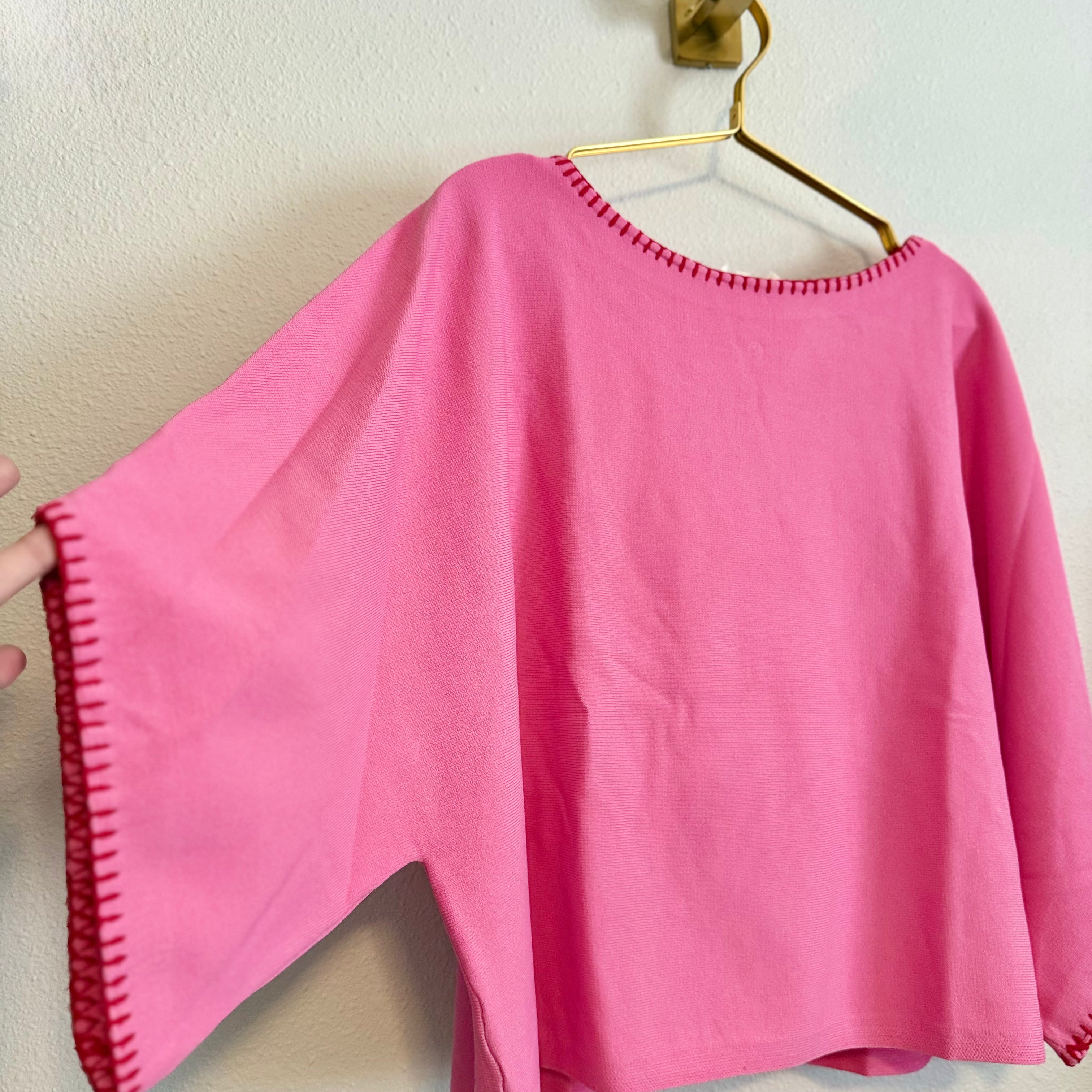 Dolman Fit Knit Top with Stitch Detail