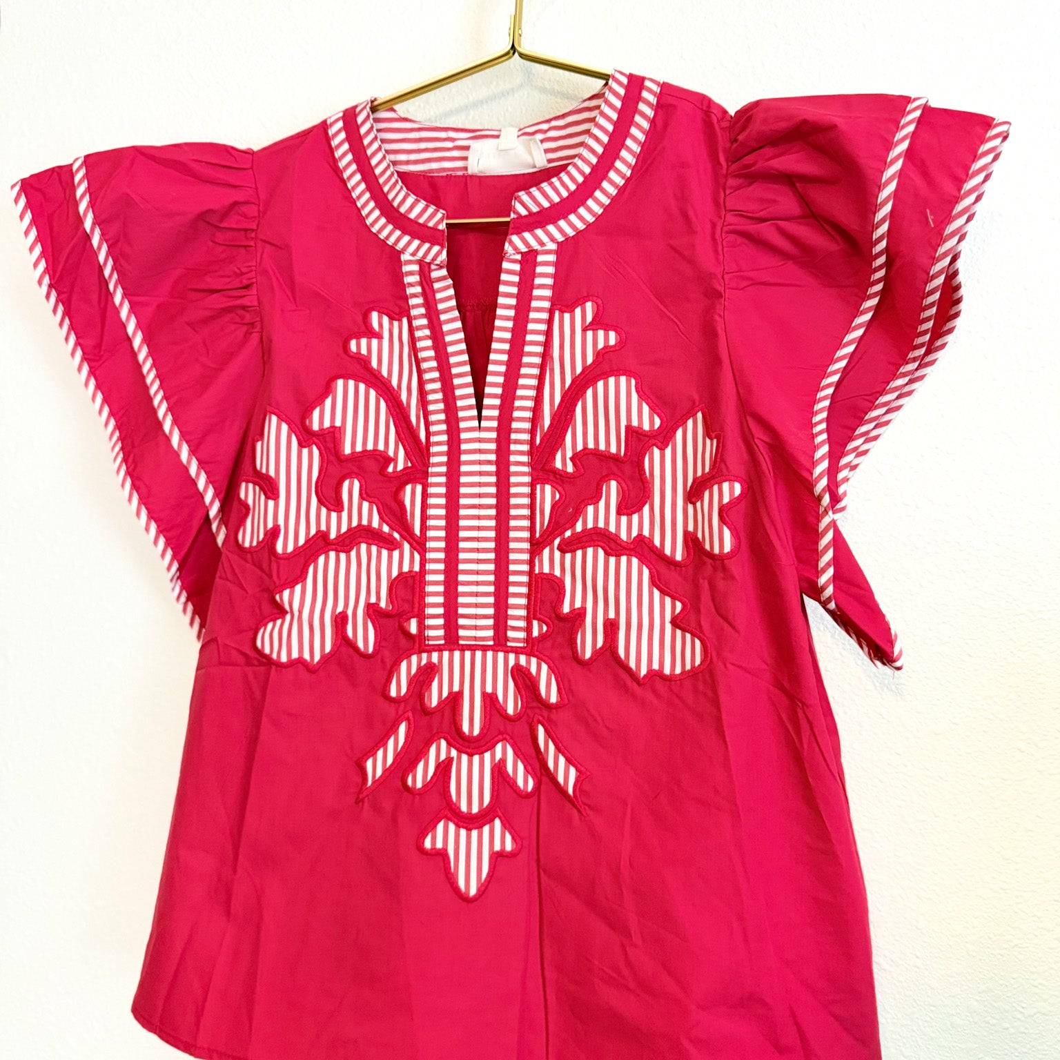 Ruffle Sleeve Blouse with Trim