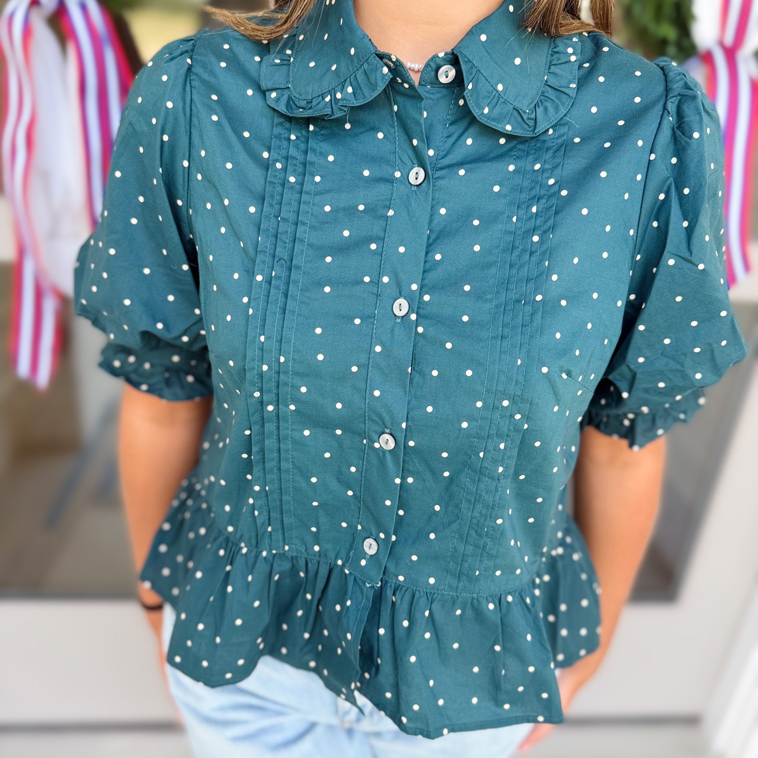 Evergreen Charm Polka Dot Top *