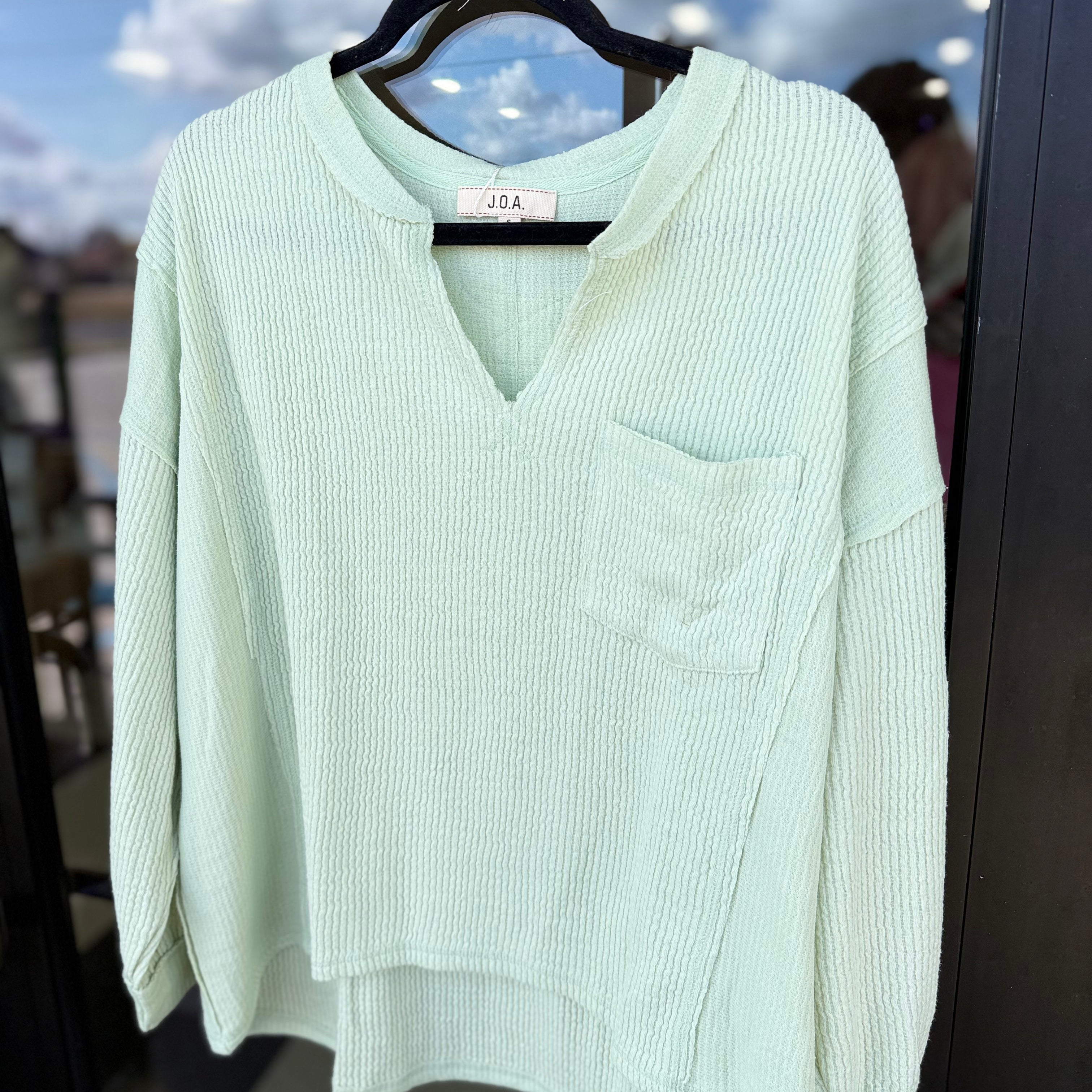 Split Neck Ribbed Knit Top