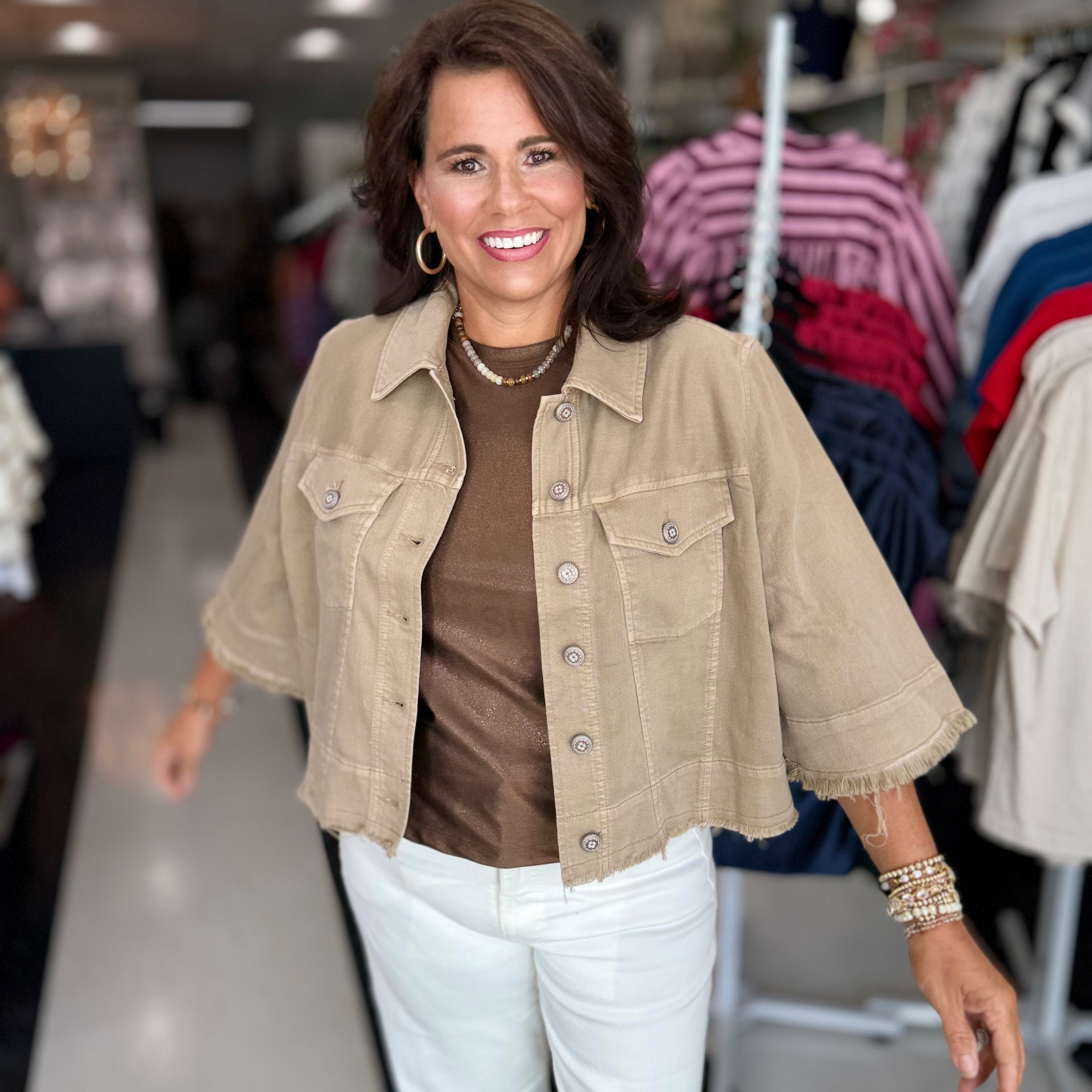 Frayed Flounce 3/4 Sleeve Jacket